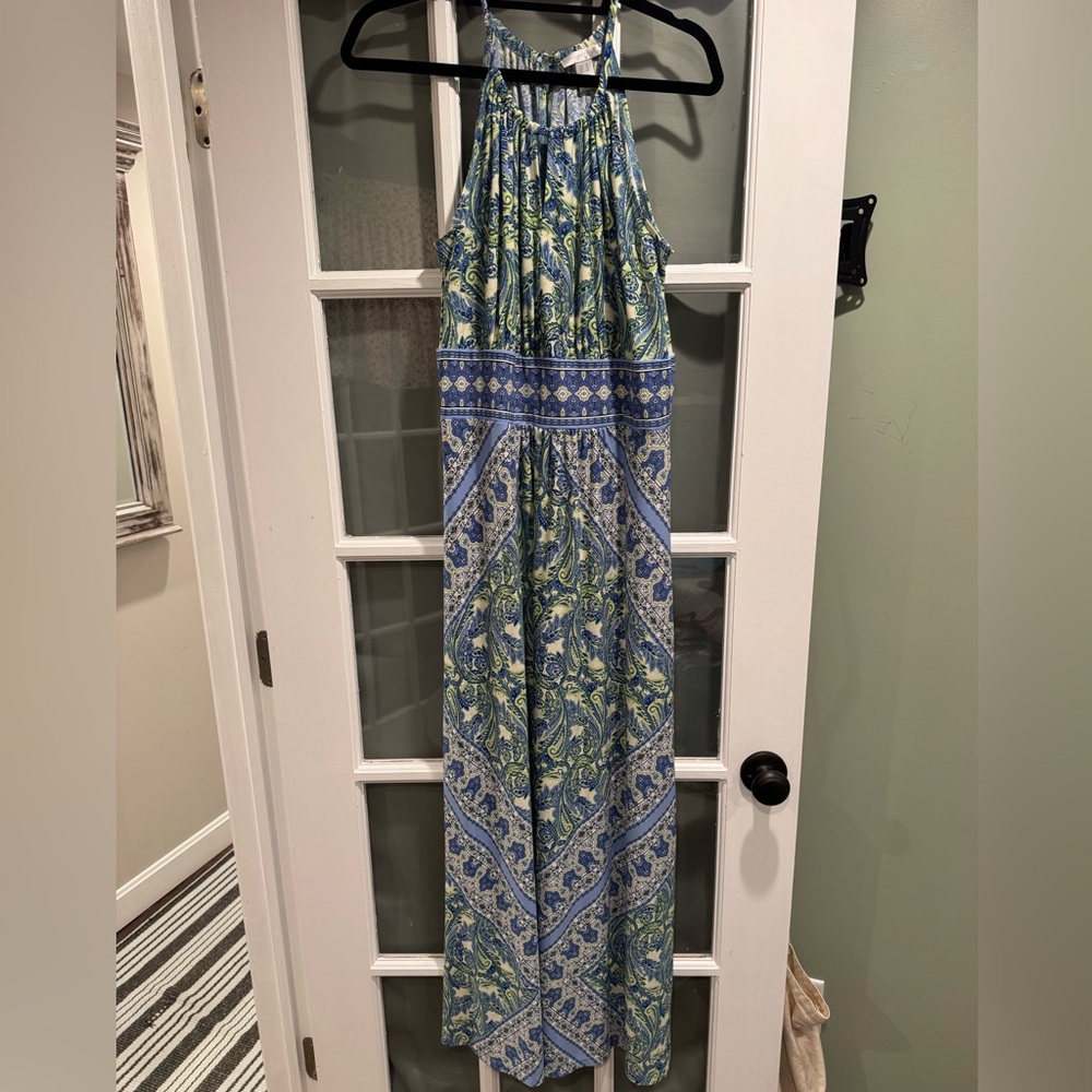 London Times Blue and Green Patterned Dress